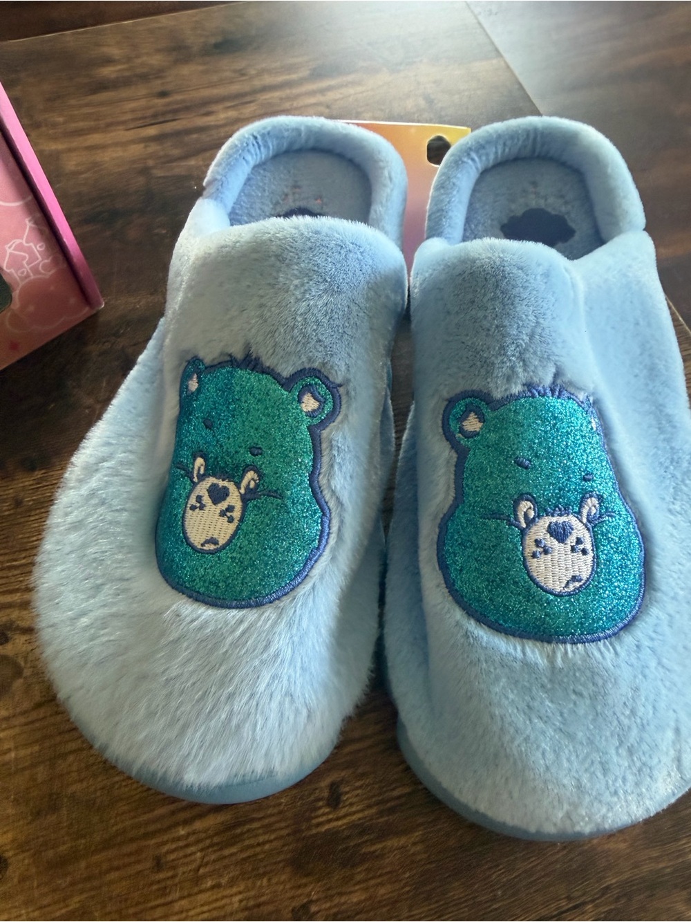 Light Blue Plush Care Bear Applique Slippers